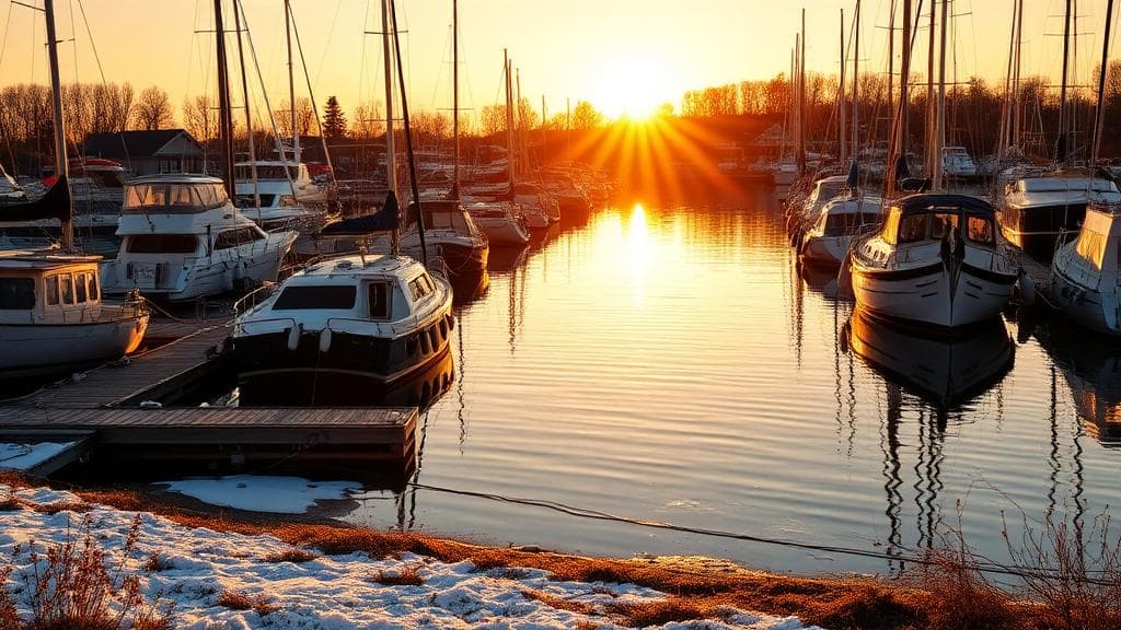Vårens båtmarknad med båtar i marina