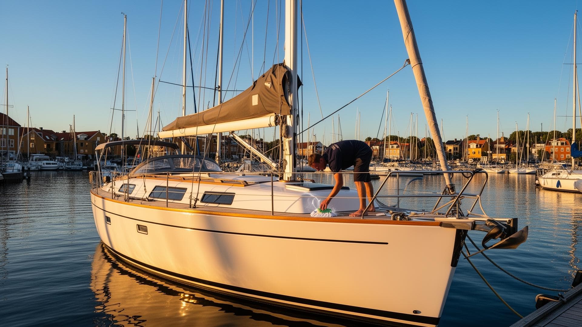 Person som förbereder båt för försäljning
