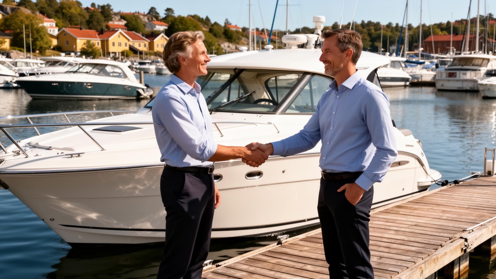 Seriös båtmäklare vid marina