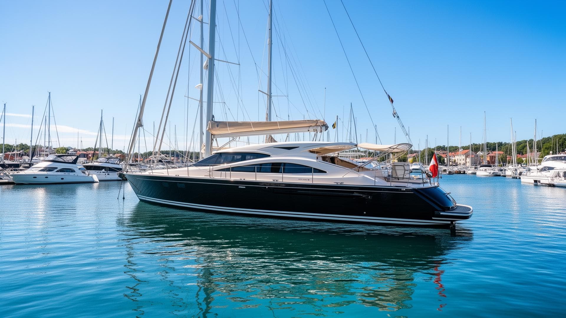 Båtar förtöjda i marina vid värdering